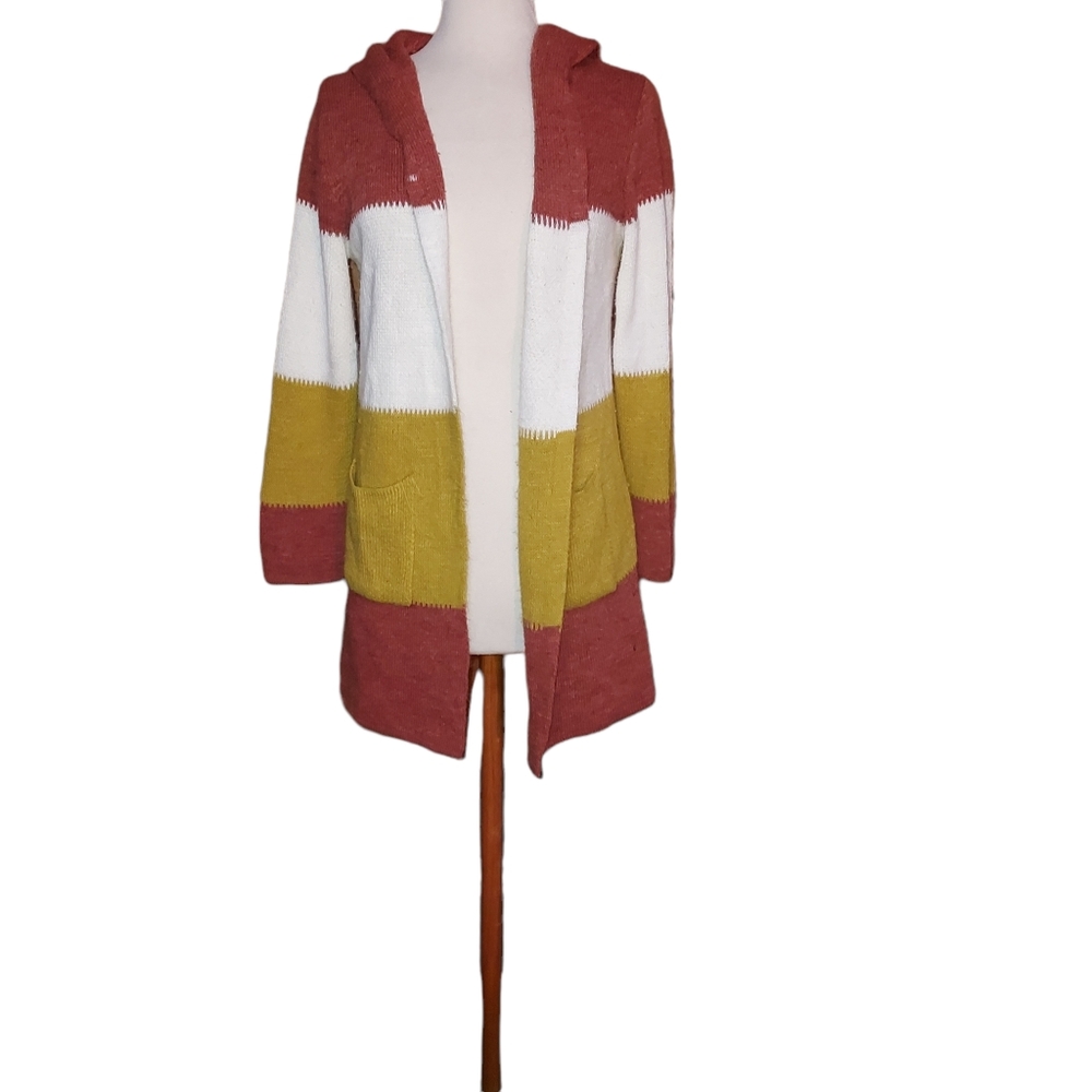 Piano C Cardigan M Sweater Hooded 100% Acrylic Striped Made In Italy dus…